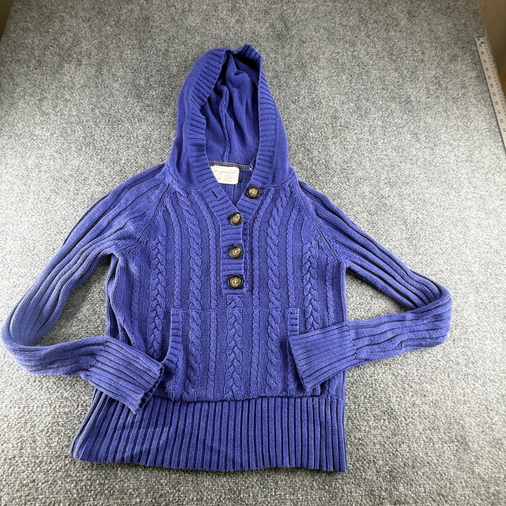 Aeropostale Purple Cable Knit Hoodie Sweater Button Henley Womens Large 0768
